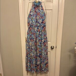 Taylor Blue Halter Chiffon Maxi Dress